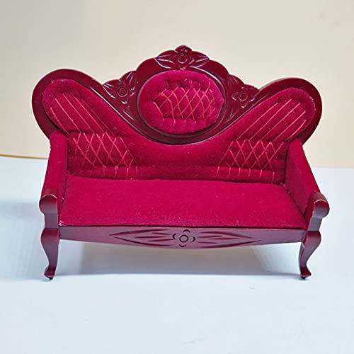 cuiyoush Mini Sofá De Casa De Muñecas, Sillón De Casa De Muñecas, Sofá, Sofá con Cojines Extraíbles, Apto para Niñas De La Casa De Muñecas Barbie Color de Madera Rojo