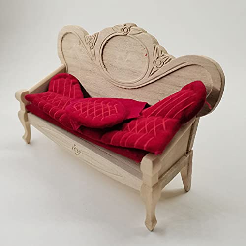 cuiyoush Mini Sofá De Casa De Muñecas, Sillón De Casa De Muñecas, Sofá, Sofá con Cojines Extraíbles, Apto para Niñas De La Casa De Muñecas Barbie Color de Madera Rojo