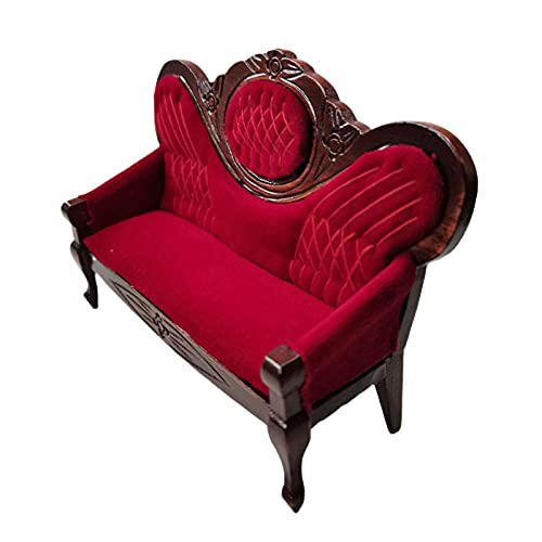 cuiyoush Mini Sofá De Casa De Muñecas, Sillón De Casa De Muñecas, Sofá, Sofá con Cojines Extraíbles, Apto para Niñas De La Casa De Muñecas Barbie Color de Madera Rojo