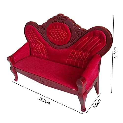 cuiyoush Mini Sofá De Casa De Muñecas, Sillón De Casa De Muñecas, Sofá, Sofá con Cojines Extraíbles, Apto para Niñas De La Casa De Muñecas Barbie Color de Madera Rojo