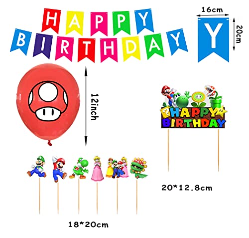 Cumpleaños Super Mario Globos Decoraciones Super Mario Bros Cumpleaños Banner Mario Bros Decoraciones para tartas para niños Cumpleaños Decoraciones para fiestas temáticas