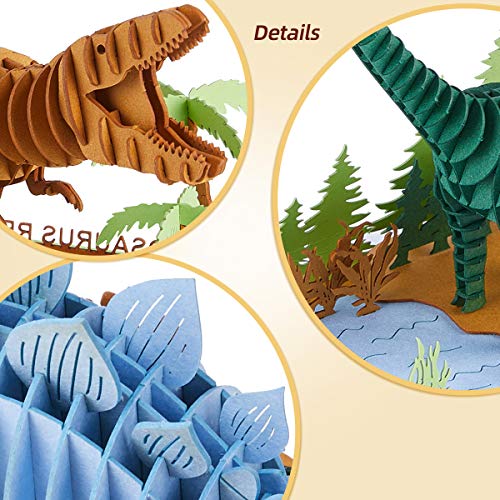 CUPUZ Rompecabezas de papel 3D, 3 dinosaurios surtidos, modelos de cartón premium, kit de bricolaje para niños, manualidades educativas, Rex, Stegosaurus, Brachiosaurus Puzzles