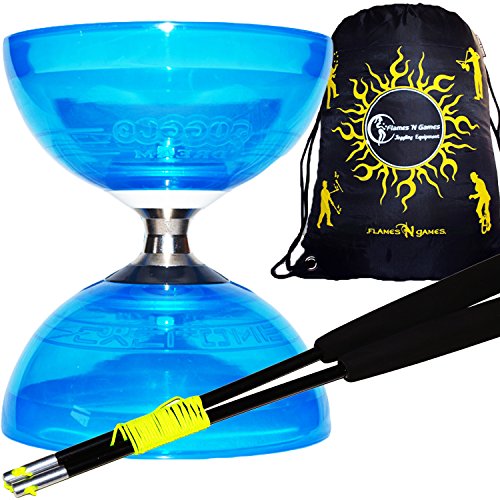 Cyclone OUARTZ Kit Diabolo (Bleu) Triple Roulement + avec PRO Diablo Baguettes en CARBONE, et Ficelle Diabolo + Sac de Transport. by Juggle Dream