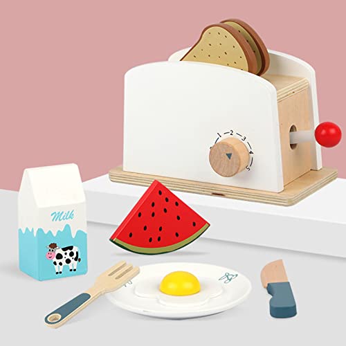 Cyhamse Juego de tostadora emergente - Juego de Comida de Madera para niños - Accesorios de Cocina de Juguete Educativo - Juego de simulación de rol para niños pequeños, niñas de 3 a 6 años