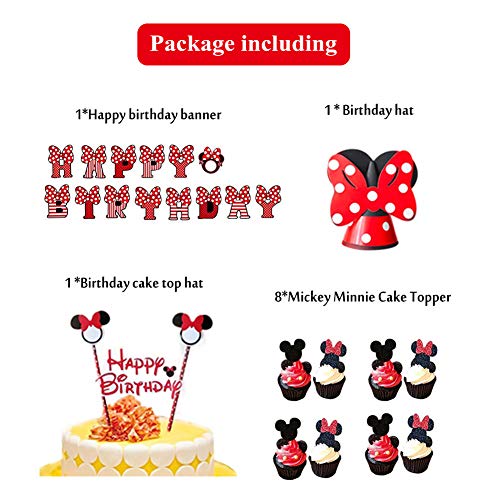 CYSJ 31 Pcs Mickey Mouse Decoraciones de Fiesta Artículos para la Fiesta de Minnie Mouse Themed Pancarta de Feliz Cumpleaños Globos y Adornos para Tartas Sombrero de cumpleaños