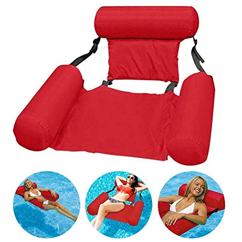 CYSJ Cama Inflable Hamaca Flotante Tumbonas Natación Inflable Agua Hamaca Verano Neumáticas Plegables Flotante Sofá Silla Flotador Tumbona De Piscina Playa Deportes Acuáticos - Rojo