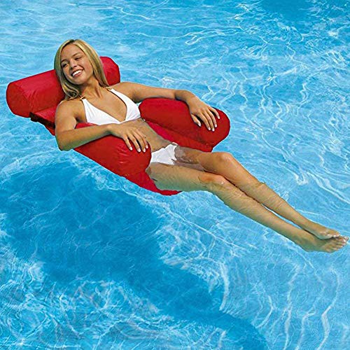 CYSJ Cama Inflable Hamaca Flotante Tumbonas Natación Inflable Agua Hamaca Verano Neumáticas Plegables Flotante Sofá Silla Flotador Tumbona De Piscina Playa Deportes Acuáticos - Rojo