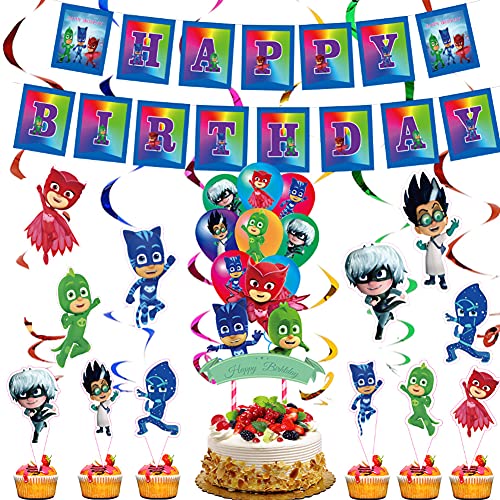 CYSJ PJ Masks Cumpleaños Theme Party Supplies, Globos Decoraciones, Decoración temática, Cake Topper para Fiestas Decoraciones, para Fiesta de cumpleaños Ducha Bodas Festival Decoración