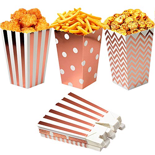 Czemo Caja de Palomitas Carton Caramelo Contenedor Pop Corn Box Palomitas Bolsa para Fiestas, 36pcs (Oro Rosa)