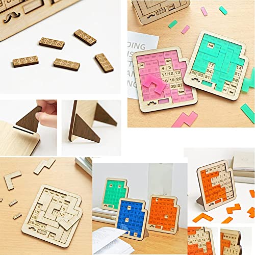 Daily Calendar Puzzle Wooden Calendar Puzzle Play A Different Puzzle to Display The Date, 365 Brain Puzzlers Page-a-day Calendar 2022 for Office Desk Coffee Tables Christmas Gift Students. (naranja)