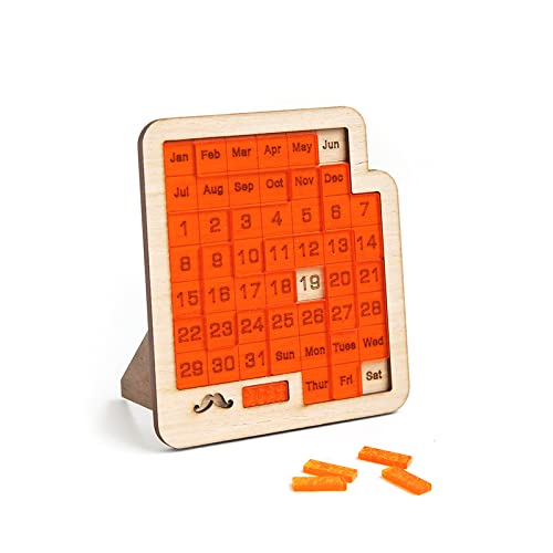 Daily Calendar Puzzle Wooden Calendar Puzzle Play A Different Puzzle to Display The Date, 365 Brain Puzzlers Page-a-day Calendar 2022 for Office Desk Coffee Tables Christmas Gift Students. (naranja)