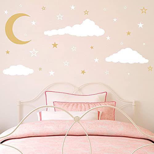 DanLink Pegatinas de Pared Autoadhesivas Luna Nubes Estrellas patrón calcomanías Impermeables para habitación de niños decoración de diseño de jardín de Infantes