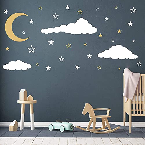 DanLink Pegatinas de Pared Autoadhesivas Luna Nubes Estrellas patrón calcomanías Impermeables para habitación de niños decoración de diseño de jardín de Infantes