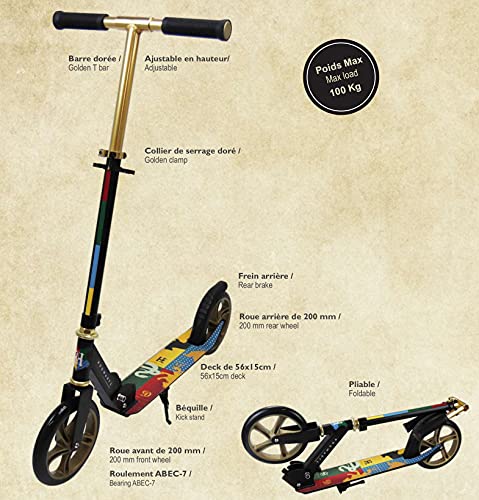 D'arpèje - 4 Casas de Poudlard Harry Potter - Patinete de 2 Ruedas de 200 mil Metro - Plegable, Ajustable en Altura y alja - Frein Trasero - Peso máximo 100 Kg - Desde 12 años - OHPO802