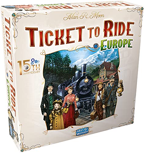 Days of Wonder | Ticket to Ride Europe Juego de Mesa 15 Aniversario Edición Deluxe | Edades 8+ | para 2 a 5 Jugadores | Tiempo de Juego Promedio 30-60 Minutos