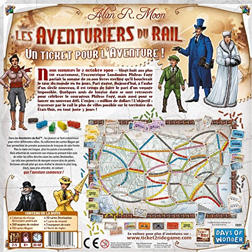 Days of Wonder Ticket to Ride - USA Niños Estrategia - Juego de tablero (Estrategia, Niños, 60 min, Niño/niña, 8 año(s), Alan R. Moon) - Idioma Francés