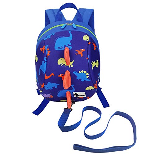 DD Mochila Guarderia Niños, Anti Perdió Dinosaurio Mochila con Correa de Arnés de Seguridad Azul (Blue)