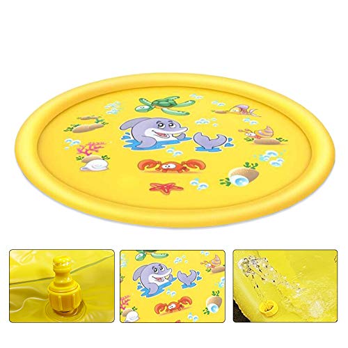 deAO Colchoneta Acuática Rociadora Splash Pad Alfombra de Juegos con Aspersores Incorporados para Juegos de Agua al Exterior, Jardín y Patio Actividad Infantil de Verano para Niños y Niñas (Amarillo)