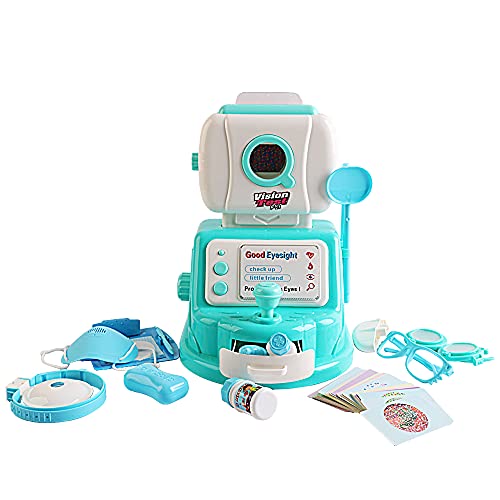 deAO Little Doctor Juego de Oculista y Revisión de Ojos Infantil con Accesorios Médicos de Juguete, Funciones de Luz, Sonidos y Práctica de Lengua Inglesa para Niños y Niñas (Azul)