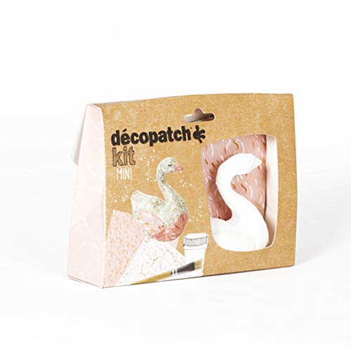 Décopatch KIT027C - Un mini-kit comprenant un animal en papier pulpé blanc, 2 feuilles Décopatch, un pinceau et un pot de vernis colle, Cygne