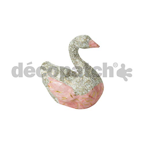 Décopatch KIT027C - Un mini-kit comprenant un animal en papier pulpé blanc, 2 feuilles Décopatch, un pinceau et un pot de vernis colle, Cygne