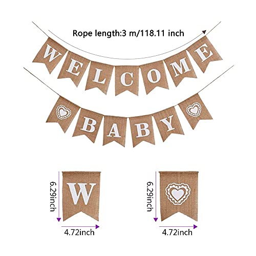 Decoración de Baby Shower Banner, Bienvenido Bebé Banner, Arpillera Banderines, Welcome Baby Banner, Banners de Letras Decoradas para Celebración de Baby Shower