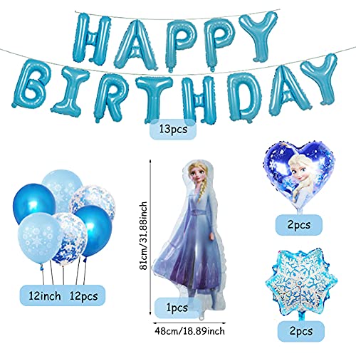 Decoración De Globos De Fiesta Congelada, 23Pcs Decoración De Cumpleaños Frozen Globos Pancarta De Feliz Cumpleaños Adorno Para Tarta Congelada Remolinos Colgantes Frozen Cumpleaños Fiesta Suministros