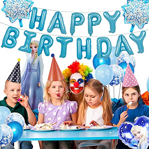 Decoración De Globos De Fiesta Congelada, 23Pcs Decoración De Cumpleaños Frozen Globos Pancarta De Feliz Cumpleaños Adorno Para Tarta Congelada Remolinos Colgantes Frozen Cumpleaños Fiesta Suministros