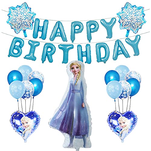 Decoración De Globos De Fiesta Congelada, 23Pcs Decoración De Cumpleaños Frozen Globos Pancarta De Feliz Cumpleaños Adorno Para Tarta Congelada Remolinos Colgantes Frozen Cumpleaños Fiesta Suministros