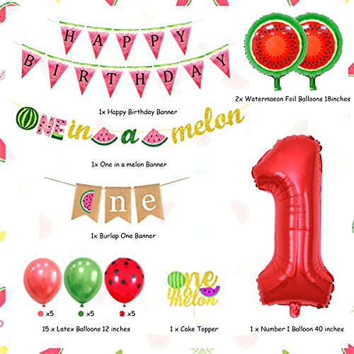 Decoración de primer cumpleaños de sandía, guirnalda de melón, decoración de tarta para silla alta, globos para niños o niñas, tema de frutas de verano para 1er cumpleaños