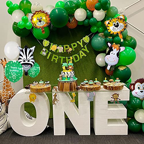 Decoración Fiesta Cumpleaños Animal Niños, Jungle Safari Banner de Feliz Cumpleaños con Hojas de Palma Globos de Látex, Animal Globos Para Niño Cumpleaños Baby Shower Decoración Reutilizable