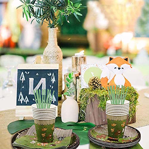 Decoracion Verde Vasos,77 Piezas Vajilla Diseño Animal,Platos de Fiesta Tazas y Servilletas,para Decoración de Mesa de Fiesta Temática de Cumpleaños para niños