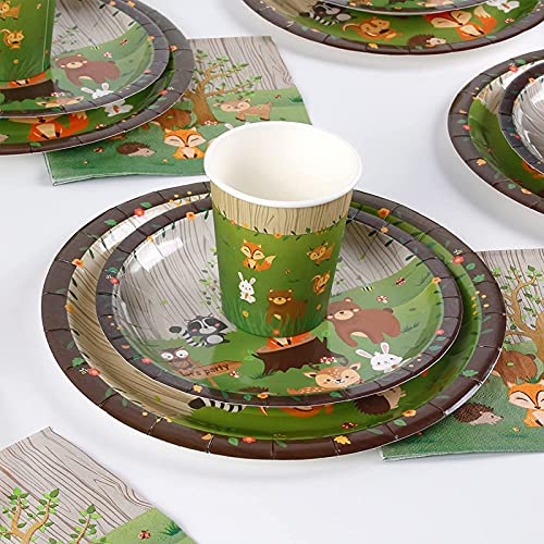 Decoracion Verde Vasos,77 Piezas Vajilla Diseño Animal,Platos de Fiesta Tazas y Servilletas,para Decoración de Mesa de Fiesta Temática de Cumpleaños para niños