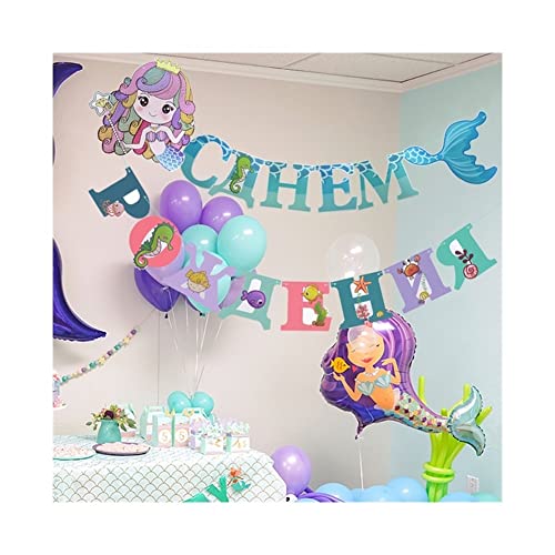 Decoraciones alegre Sirena fiesta decoración guirnalda rusa feliz cumpleaños banner 1ra decoración de cumpleaños baby shower suministro pastel taza de cumpleaños banner de cumpleaños Banner colgante