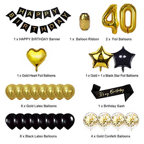 Decoraciones de fiesta de cumpleaños con número 40, globo de aluminio Jumbo número 40, para 40 cumpleaños, decoración para tartas, color negro y dorado