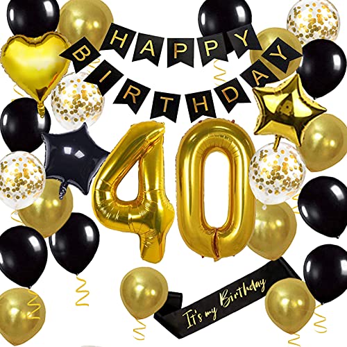 Decoraciones de fiesta de cumpleaños con número 40, globo de aluminio Jumbo número 40, para 40 cumpleaños, decoración para tartas, color negro y dorado