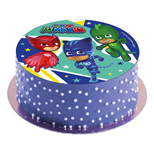 Dekora - Disco Comestible para Decoración de Tartas de Cumpleaños de PJ Masks - 20 cm