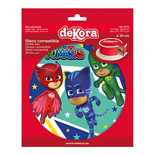 Dekora - Disco Comestible para Decoración de Tartas de Cumpleaños de PJ Masks - 20 cm