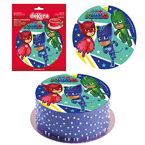 Dekora - Disco Comestible para Decoración de Tartas de Cumpleaños de PJ Masks - 20 cm