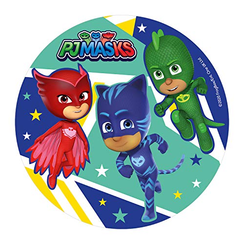 Dekora - Disco Comestible para Decoración de Tartas de Cumpleaños de PJ Masks - 20 cm