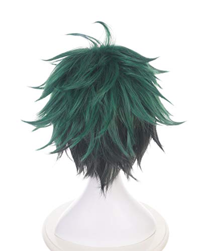 Deku Peluca Cosplay Izuku Midoriya Peluca de My Hero Academia, Anime Peluca Corta de Color Negro y Verde para Disfraz de Halloween Carnaval