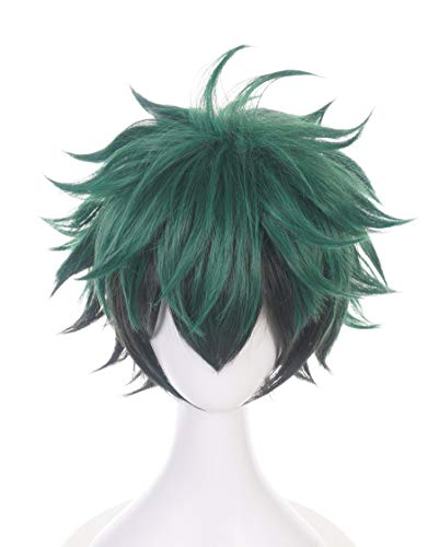 Deku Peluca Cosplay Izuku Midoriya Peluca de My Hero Academia, Anime Peluca Corta de Color Negro y Verde para Disfraz de Halloween Carnaval