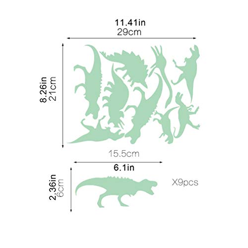 Deliu 9 Piezas de Dibujos Animados Luminosos Dinosaurio Dormitorio decoración Etiqueta de la Pared Dinosaurio Pegatina habitación de Chico calcomanía de Techo Juguete Verde