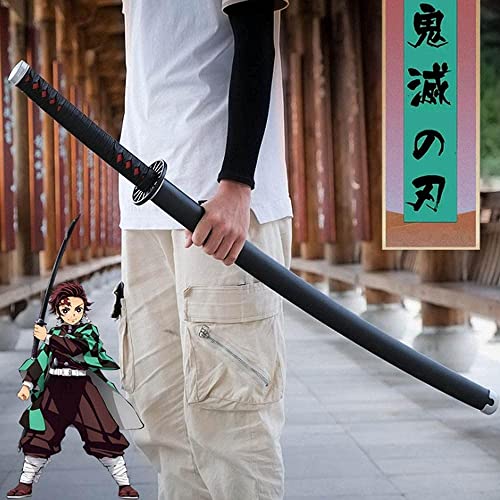 Demon Slayer - Kamado Tanjirou Espada de madera COS Modelo de arma de utilería para los amantes del anime, Cosplay personaje de anime japanese juego decorativo juguetes Katanas con cinturón, 104cm