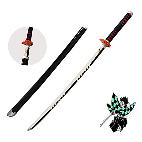 Demon Slayer - Kamado Tanjirou Espada de madera COS Modelo de arma de utilería para los amantes del anime, Cosplay personaje de anime japanese juego decorativo juguetes Katanas con cinturón, 104cm