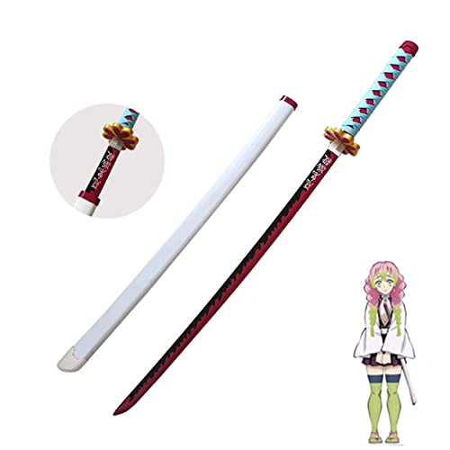 Demon Slayer - Kanroji Mitsuri Espada de madera COS Modelo de arma de utilería para los amantes del anime, Cosplay personaje de anime japanese juego decorativo juguetes Katanas con cinturón, 104cm