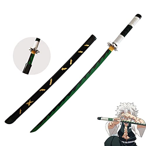 Demon Slayer - Shinazugawa Sanemi Espada de madera COS Modelo de arma de utilería para los amantes del anime, Cosplay personaje de anime japanese juego decorativo juguetes Katanas con cinturón, 104cm