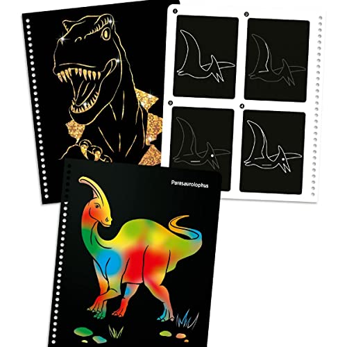 Depesche- Dino World Scratch Book – Libro Divertidos Motivos de Dinosaurios para rascar, Magic gradiente de Color, Aprox. 20 x 19,5 x 2 cm, Multicolor (11662)