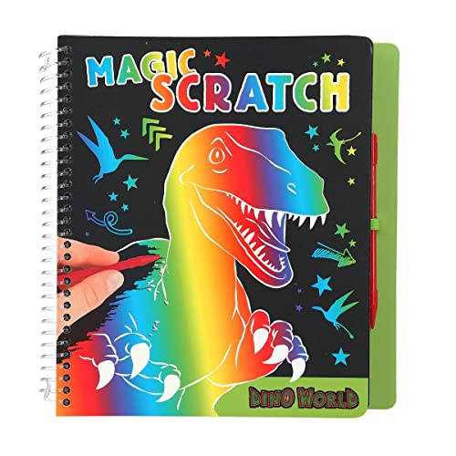 Depesche- Dino World Scratch Book – Libro Divertidos Motivos de Dinosaurios para rascar, Magic gradiente de Color, Aprox. 20 x 19,5 x 2 cm, Multicolor (11662)