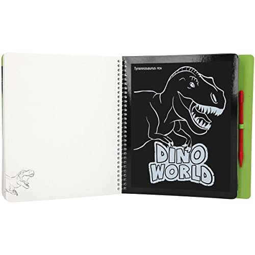 Depesche- Dino World Scratch Book – Libro Divertidos Motivos de Dinosaurios para rascar, Magic gradiente de Color, Aprox. 20 x 19,5 x 2 cm, Multicolor (11662)